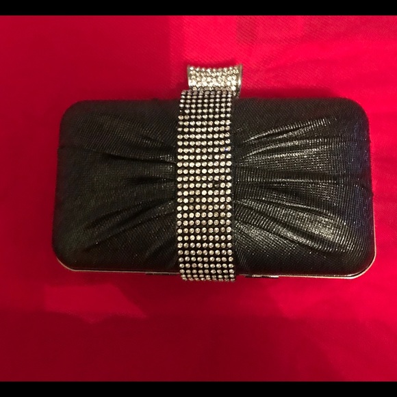 CHARCOAL&RHINESTONE CLUTCH WITH REMOVABLE STRAP - Picture 1 of 4